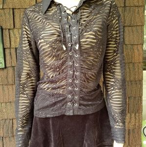 Rampage Sheer  Lace-Up Top